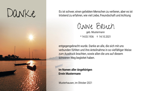 Trauer Danksagungskarten Boote im Hafen